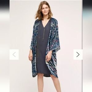 BNWT Anthropologie Velvet Burnout Blue Moonlight Waves Robe